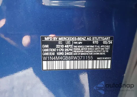 2024 Mercedes-Benz Glb 250 z USA, uszkodzony, nr VIN W1N4M4GB8RW371155